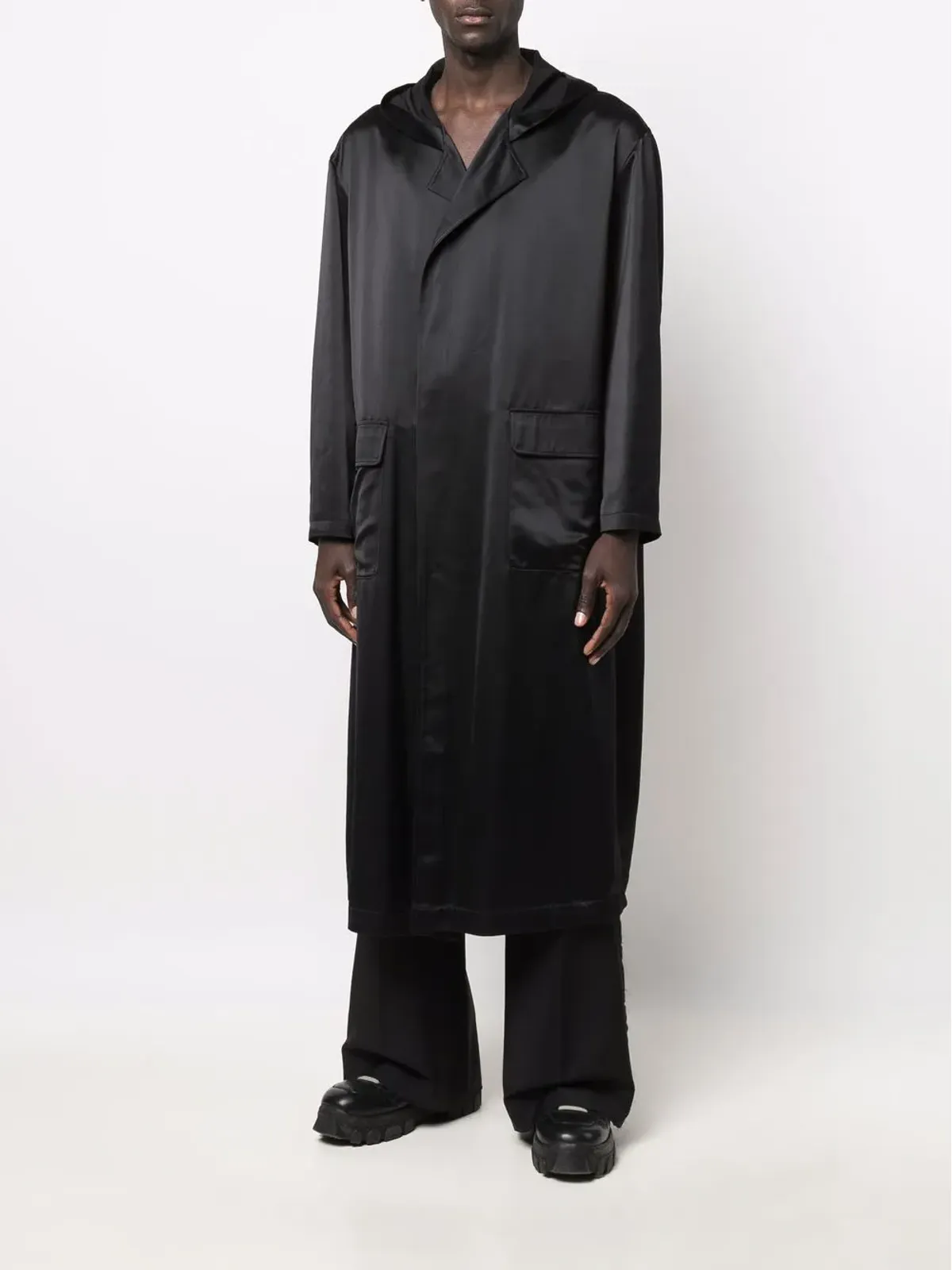 Yohji Yamamoto Pre-Owned 1995 ロゴプリント フード付きローブ - ブラック - 画像3