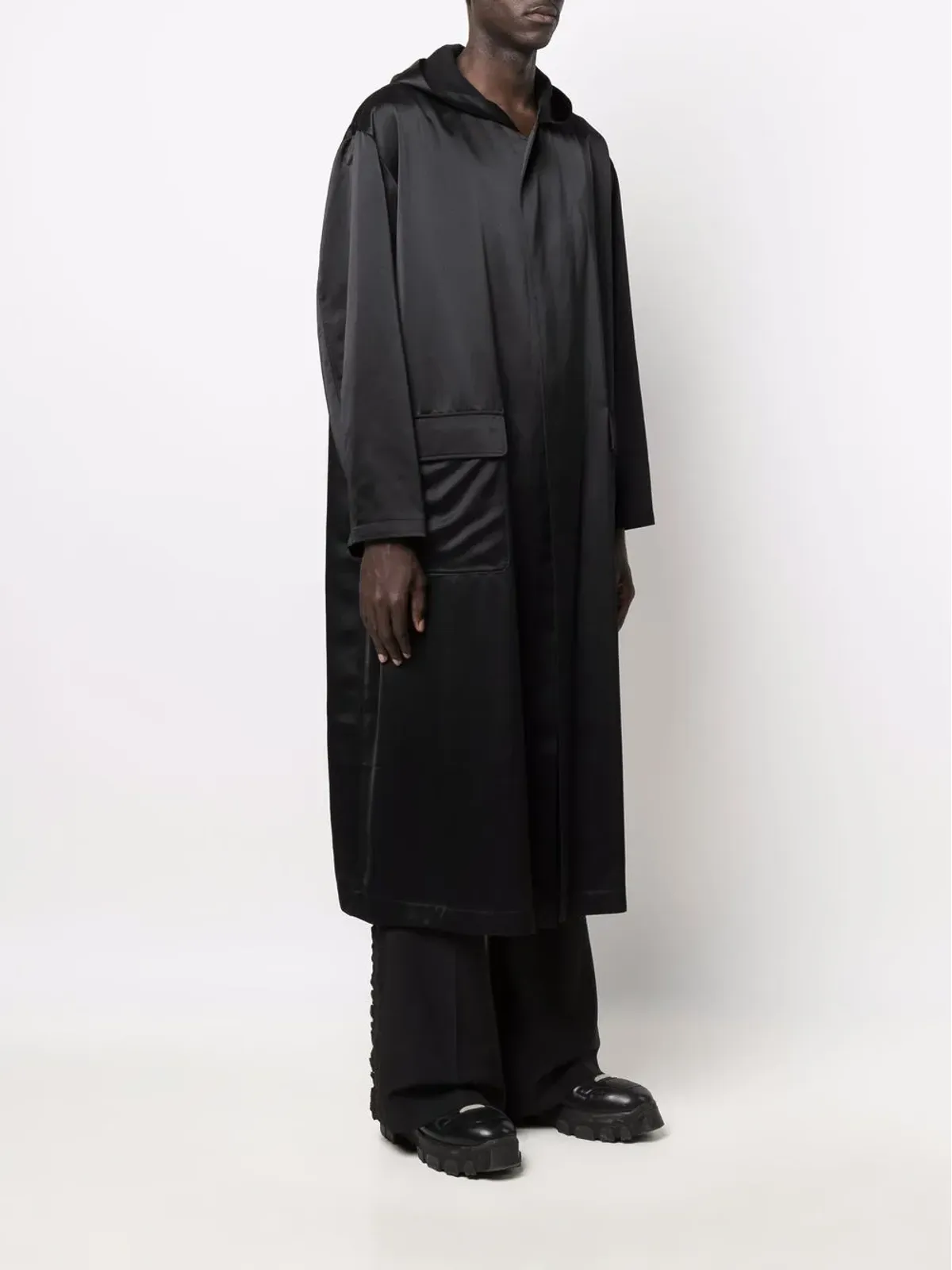 Yohji Yamamoto Pre-Owned 1995 ロゴプリント フード付きローブ - ブラック - 画像4