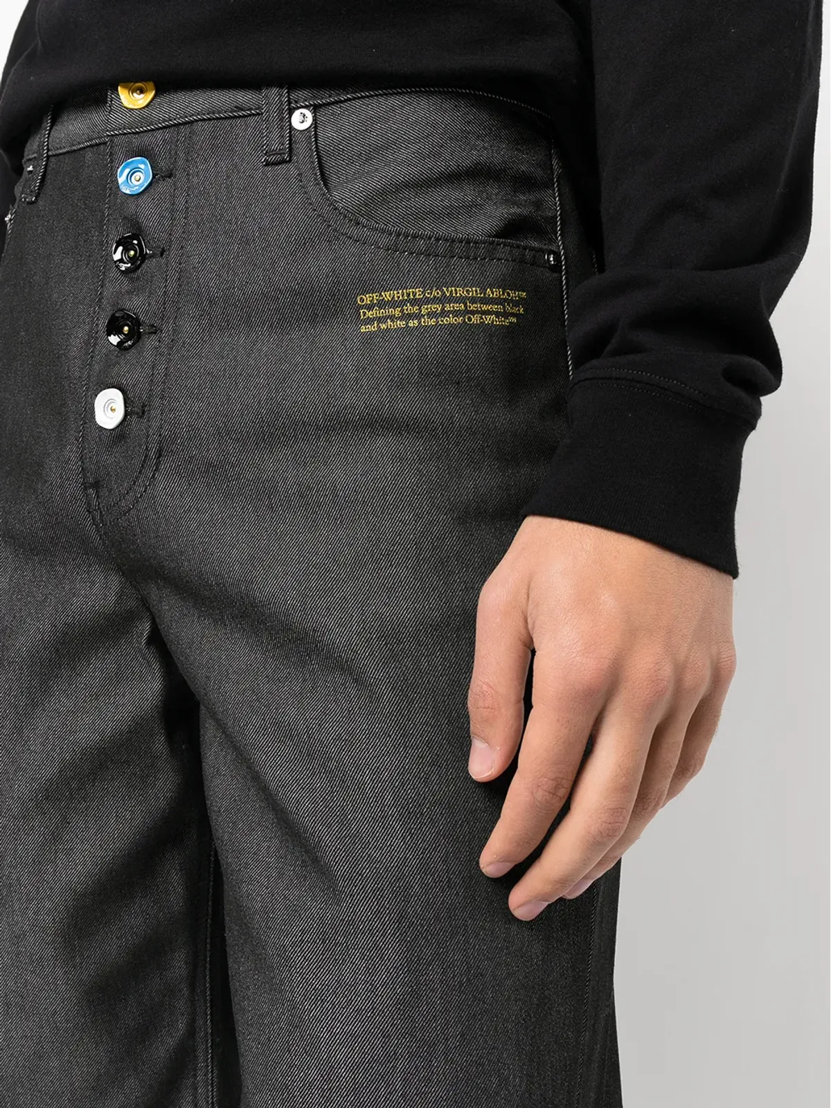 Off-White スローガンプリントデニムジーンズ ブラック - 画像5