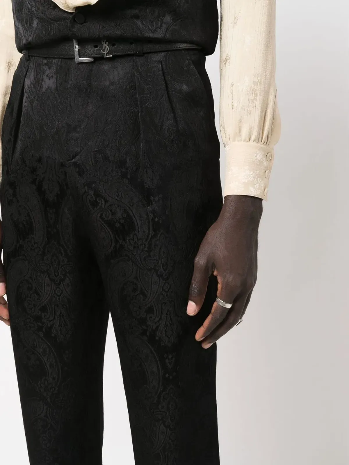 Saint Laurent ペイズリージャカードストレートパンツ（ブラック） - 画像5