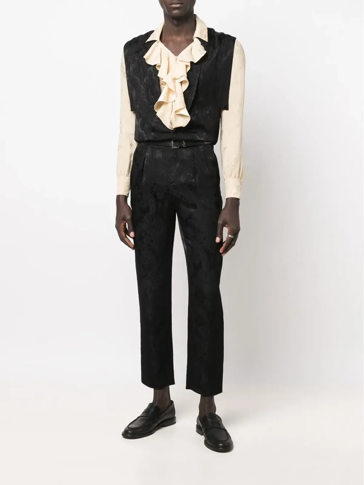 Saint Laurent ペイズリージャカードストレートパンツ（ブラック） - 画像2