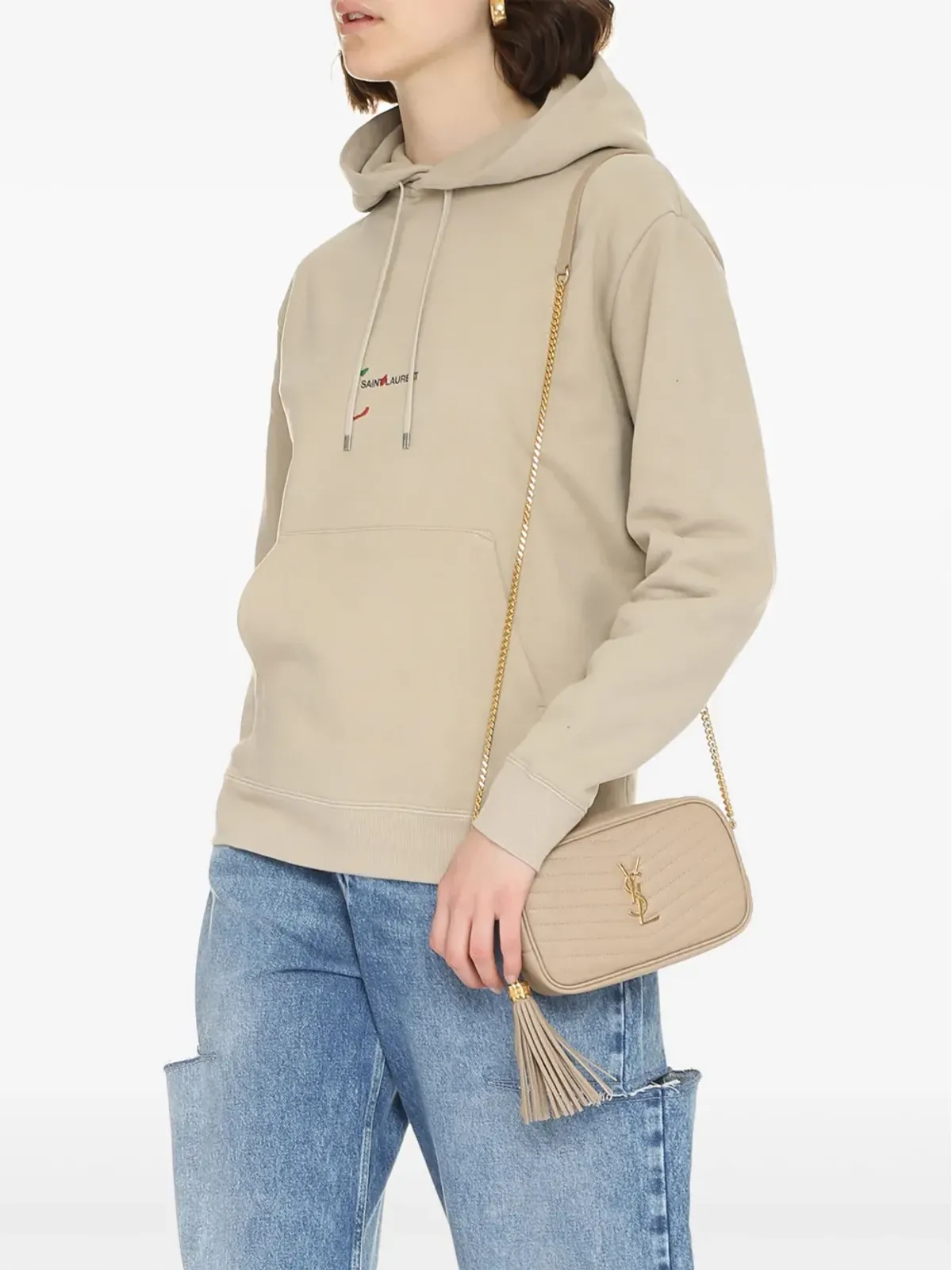 Saint Laurent ロゴプリント長袖フーディ - 画像2