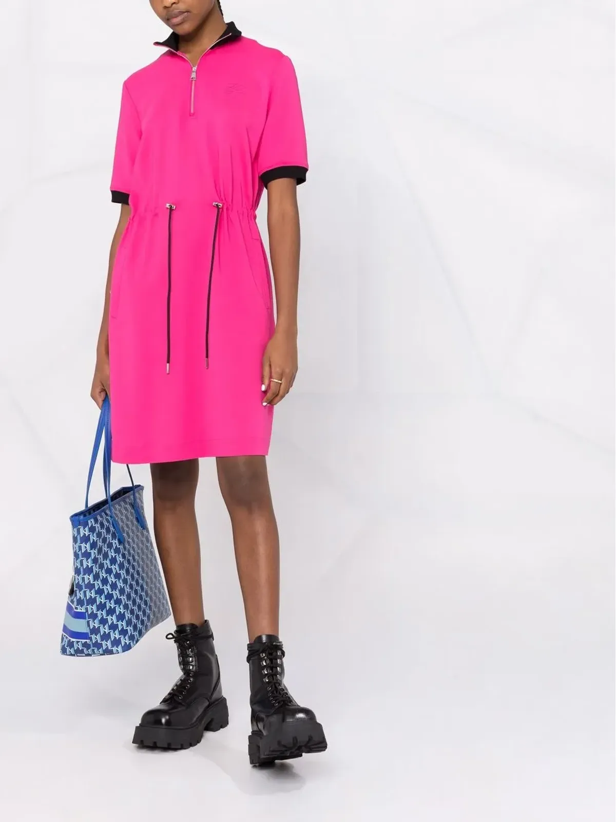 Karl Lagerfeld トグル留め半袖ドレス - ピンク - 画像2