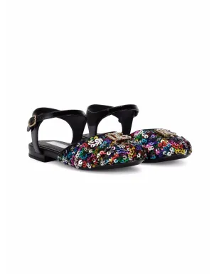 Dolce & Gabbana Kids スパンコール装飾 ロゴ バレリーナシューズ - ブラック - サムネイル2