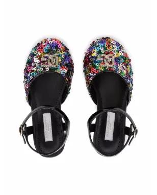 Dolce & Gabbana Kids スパンコール装飾 ロゴ バレリーナシューズ - ブラック - サムネイル4