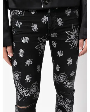 AMIRI フロックド バンダナ柄 スキニージーンズ ブラック - サムネイル5