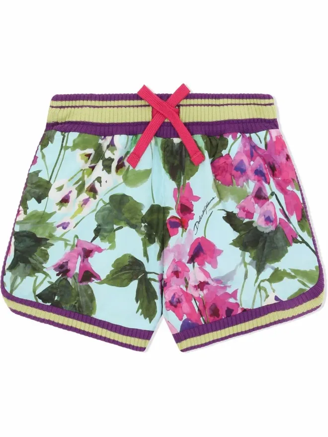 Dolce & Gabbana Kids Dolce & Gabbana Kids 花柄プリント ドローコード付きショートパンツ - ブルーの商品画像