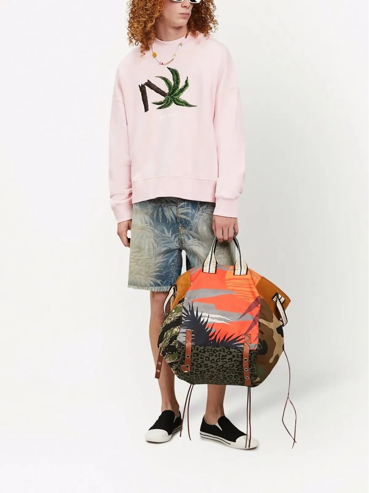 Palm Angels ブロークンパームプリントTシャツ（ピンク） - 画像2
