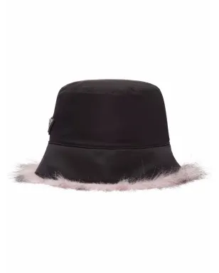 Prada リサイクルナイロン ファー付きトリム バケットハット - ブラック - サムネイル1