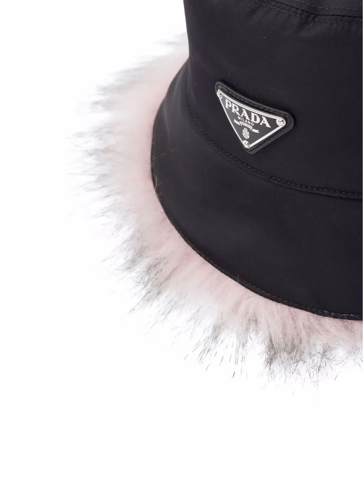 Prada リサイクルナイロン ファー付きトリム バケットハット - ブラック - 画像3