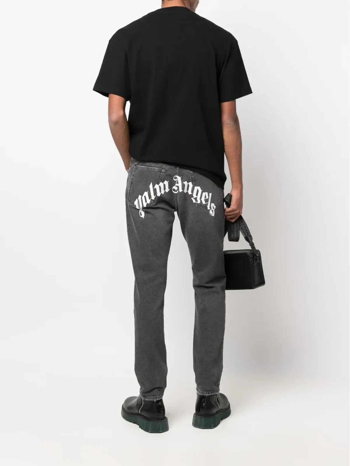 Palm Angels ブラック ロゴプリント ストレートレッグ ジーンズ - 画像2