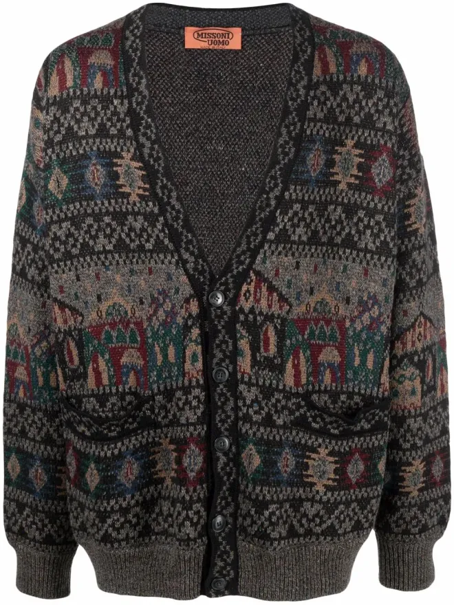 Missoni Pre-Owned Missoni Pre-Owned 1980s intarsia knit V-neck cardigan - Brownの商品画像