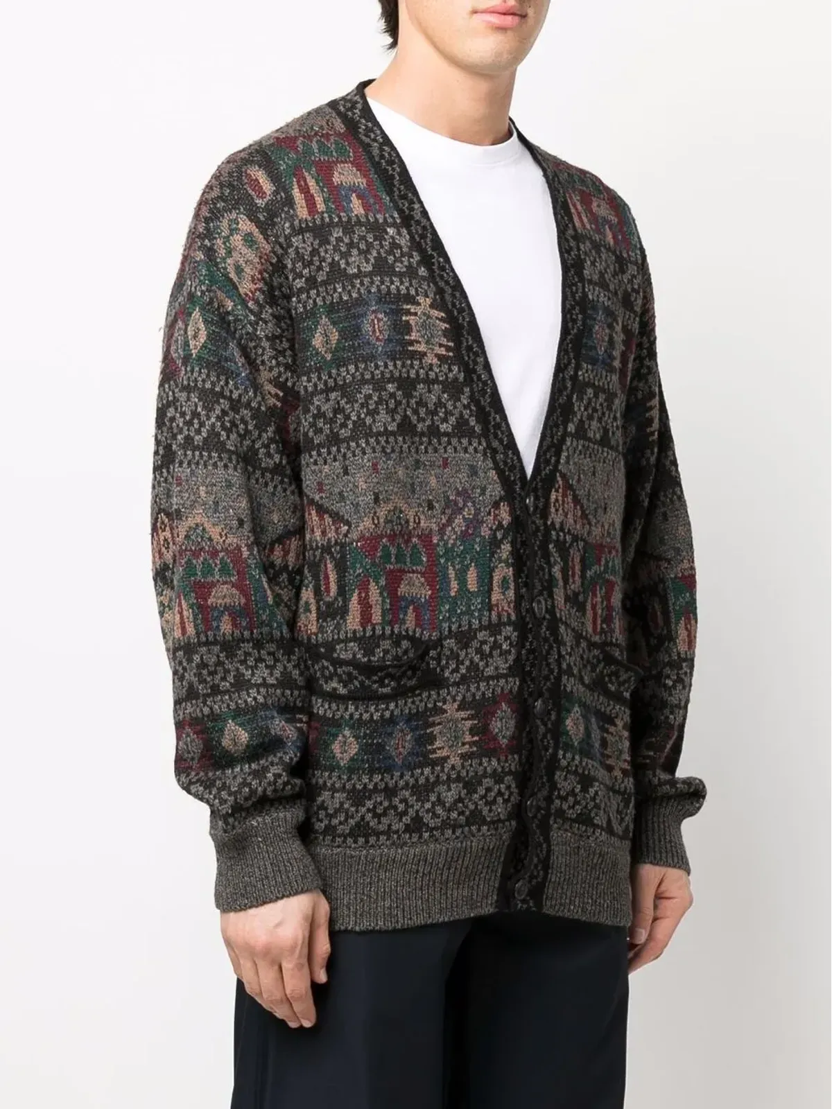Missoni Pre-Owned 1980s intarsia knit V-neck cardigan - Brown - 画像3