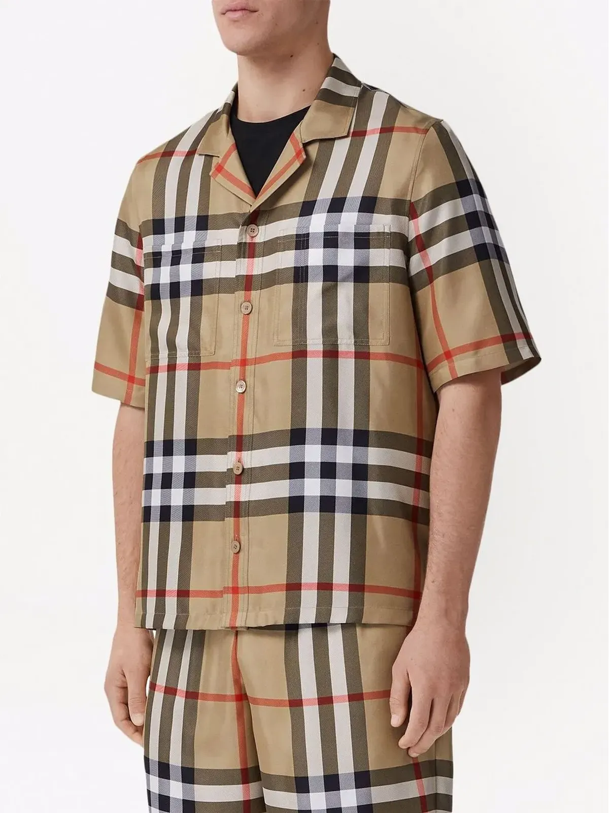 Burberry 半袖チェック柄シルクシャツ - 画像3