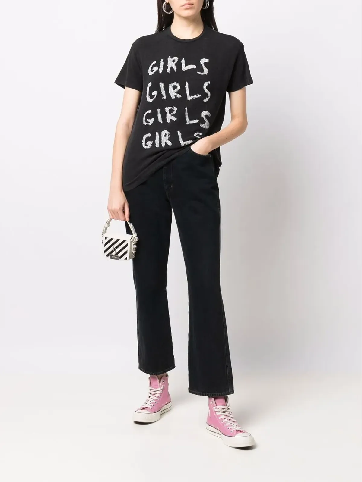 R13 slogan-print short-sleeved T-shirt - Black - 画像2