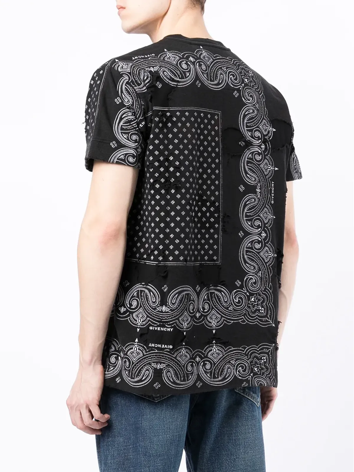 Givenchy ダメージ加工風 バンダナ柄 Tシャツ ブラック - 画像4