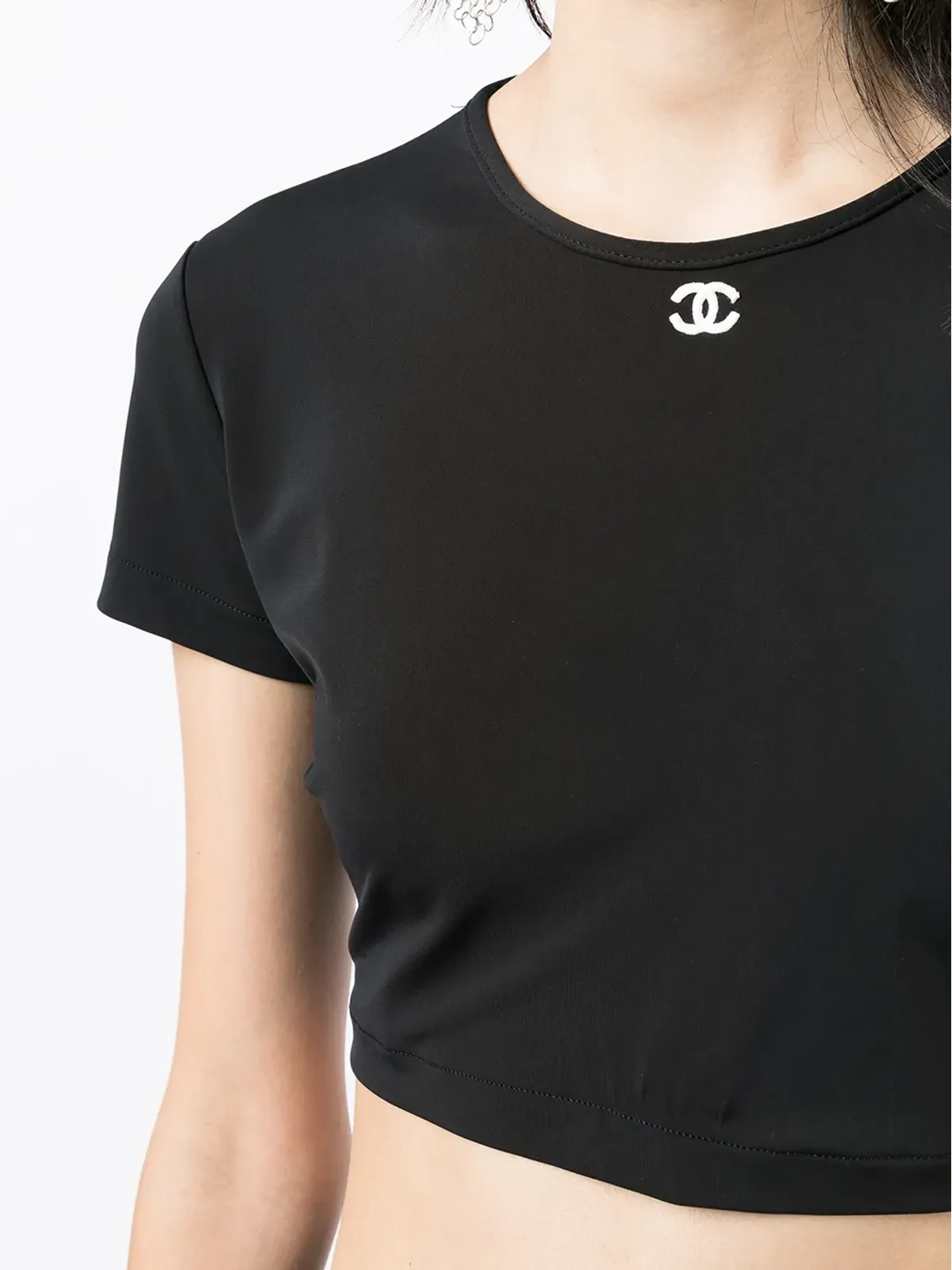 CHANEL ビンテージ 1995 ロゴ入り クロップド Tシャツ - ブラック - 画像5
