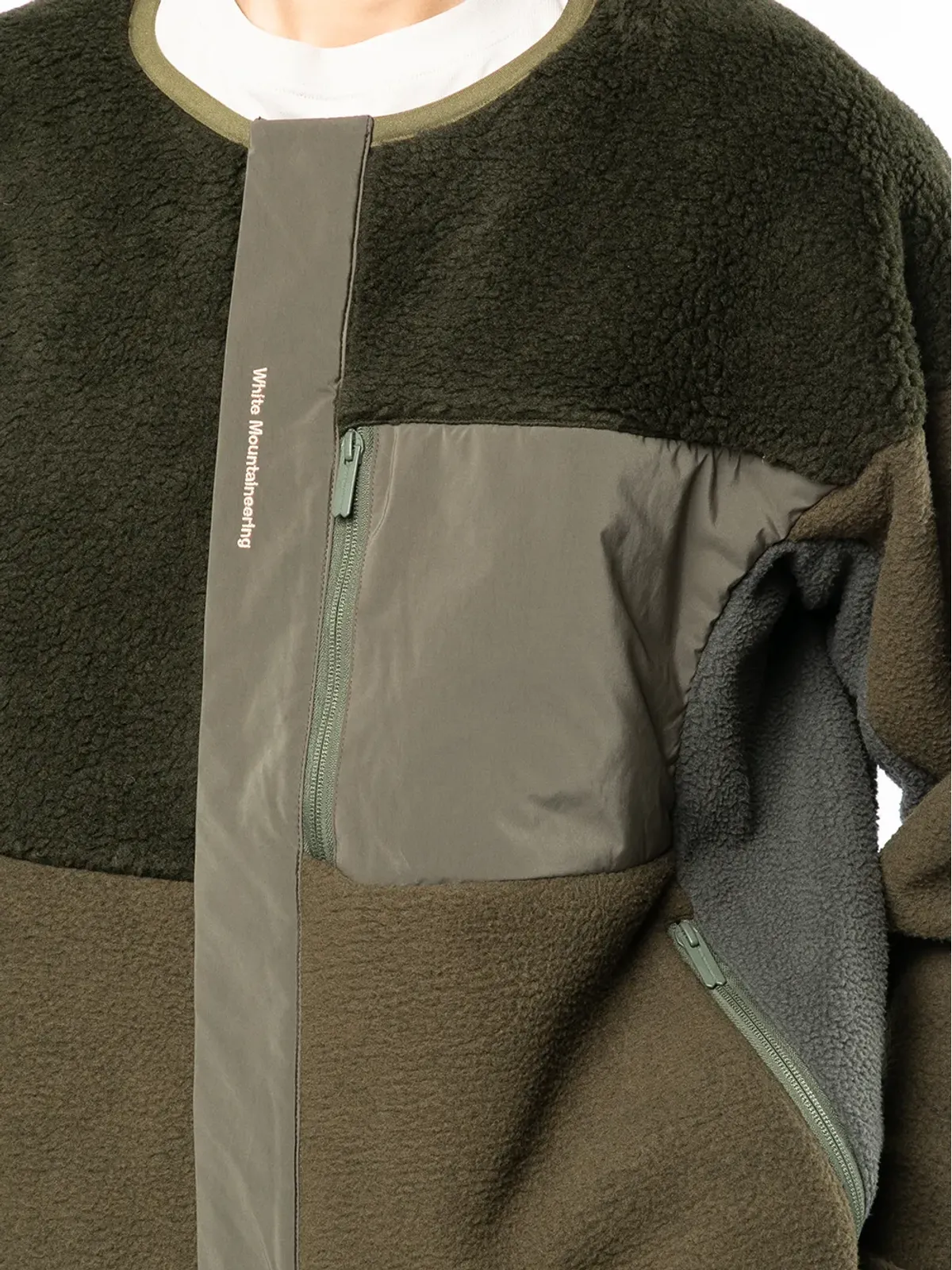 White Mountaineering パッチワーク襟なしジャケット（グリーン） - 画像5