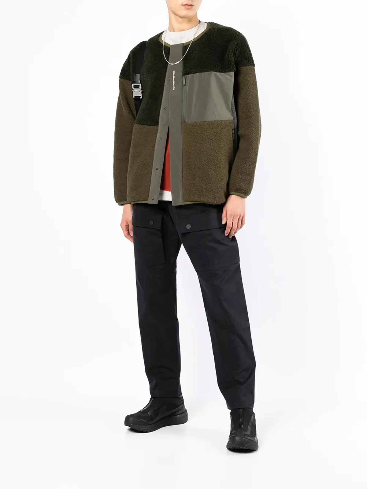 White Mountaineering パッチワーク襟なしジャケット（グリーン） - 画像2