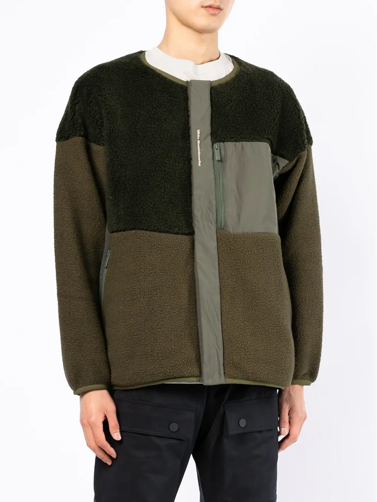 White Mountaineering パッチワーク襟なしジャケット（グリーン） - 画像3