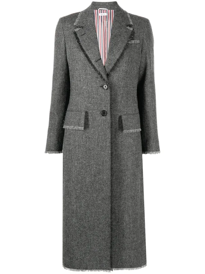 Thom Browne Thom Browne フリンジ状トリムのシングルブレストコート - グレーの商品画像