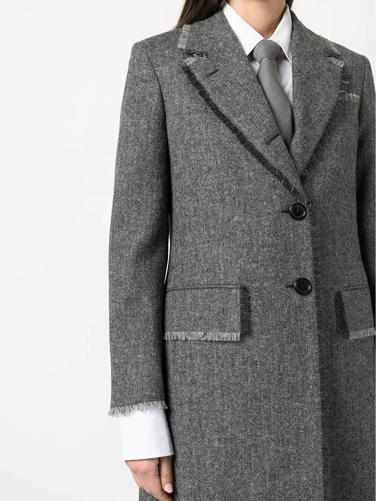 Thom Browne フリンジ状トリムのシングルブレストコート - グレー - 画像5