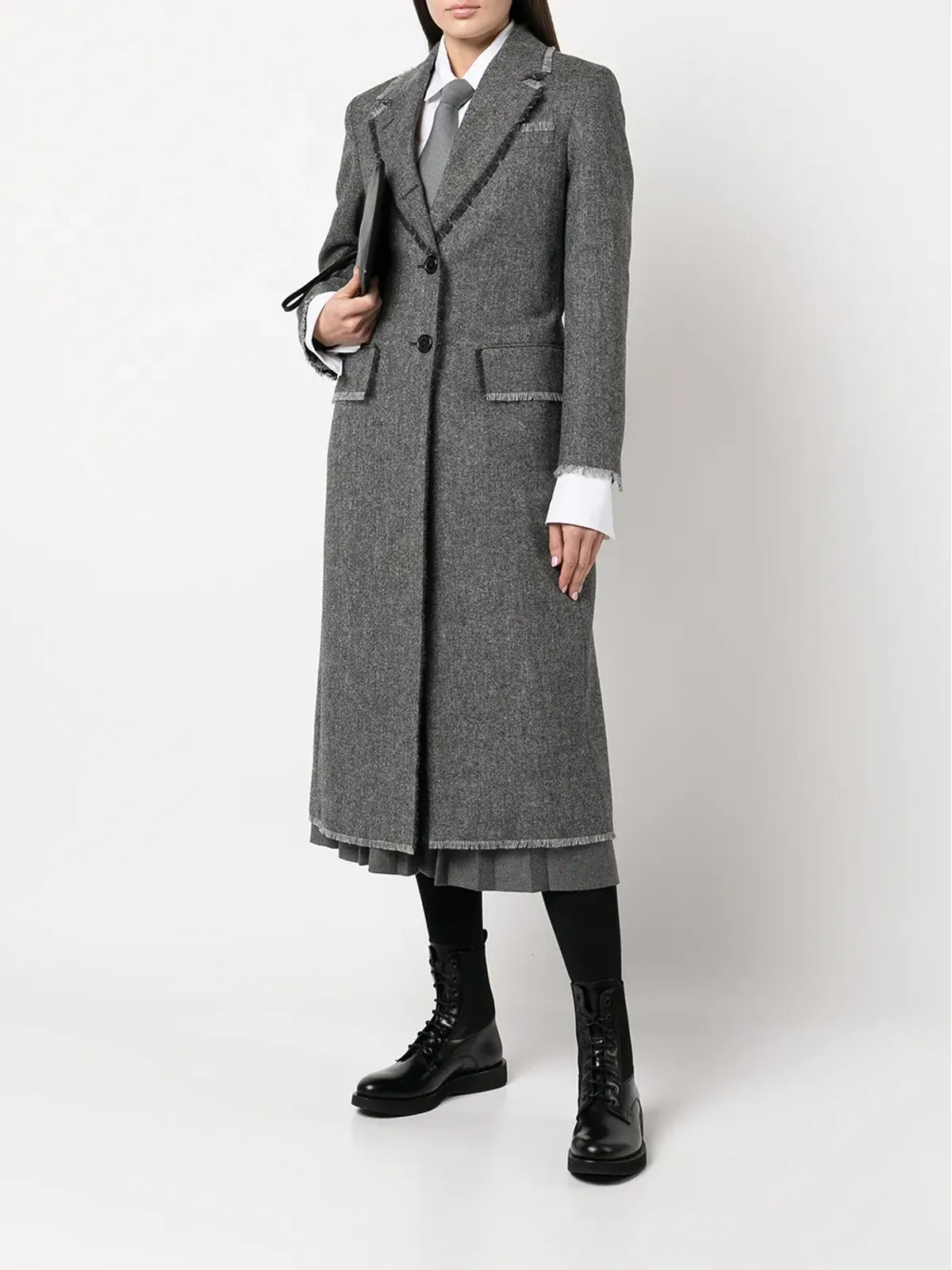 Thom Browne フリンジ状トリムのシングルブレストコート - グレー - 画像2