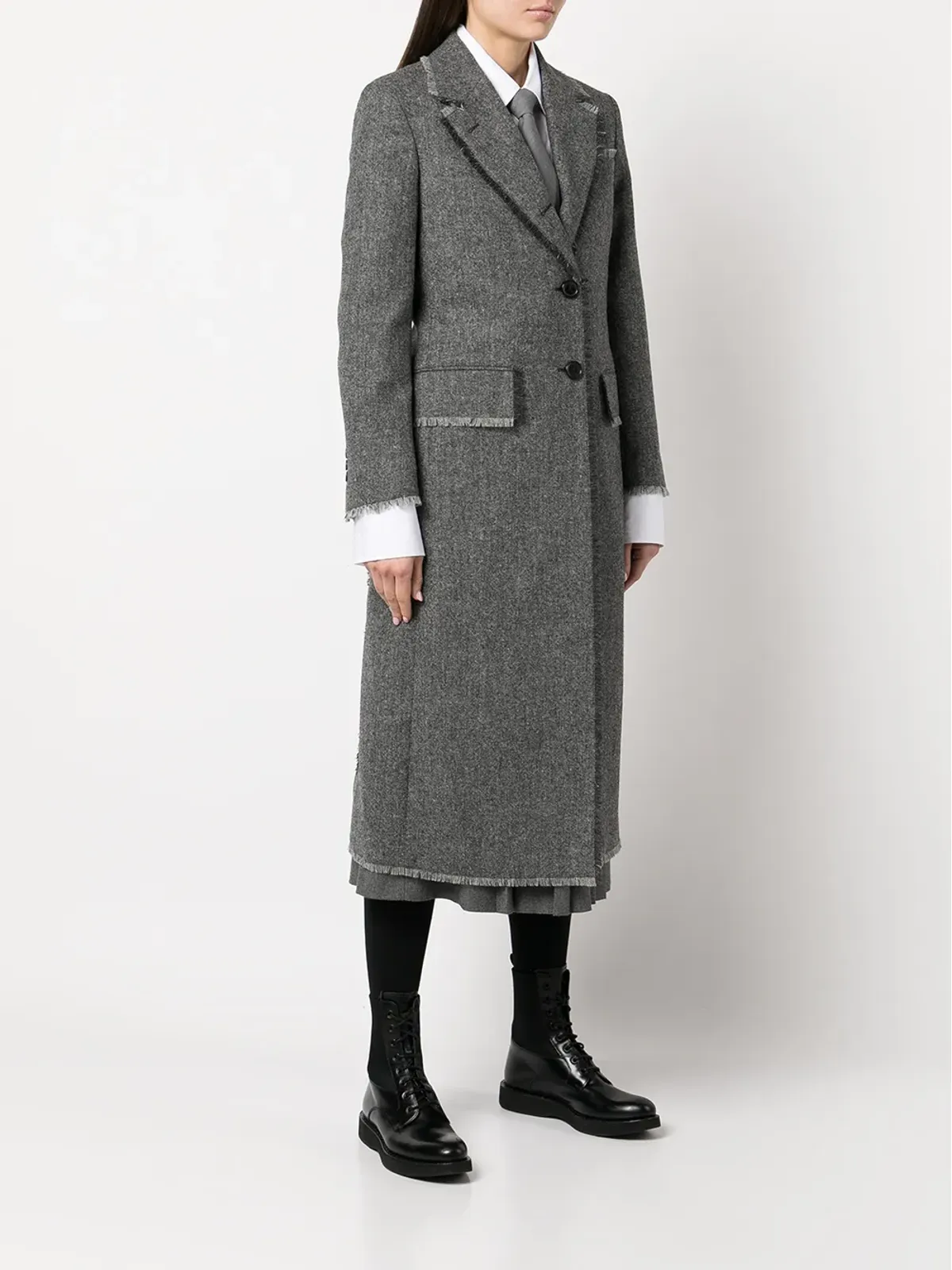 Thom Browne フリンジ状トリムのシングルブレストコート - グレー - 画像3