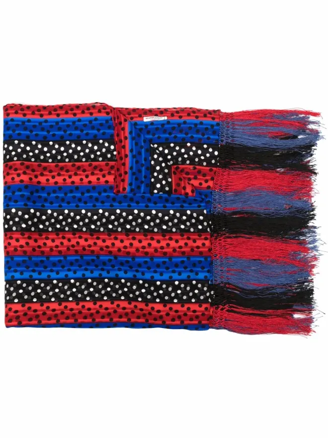 Saint Laurent Pre-Owned Saint Laurent Pre-Owned 1980年代 ドット柄 フリンジ付き シルク スカーフ - ブラックの商品画像