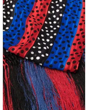 Saint Laurent Pre-Owned 1980年代 ドット柄 フリンジ付き シルク スカーフ - ブラック - サムネイル3