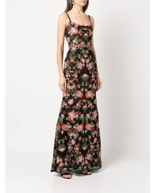 Marchesa Notte 刺繍入りフローラルイブニングドレス - サムネイル3