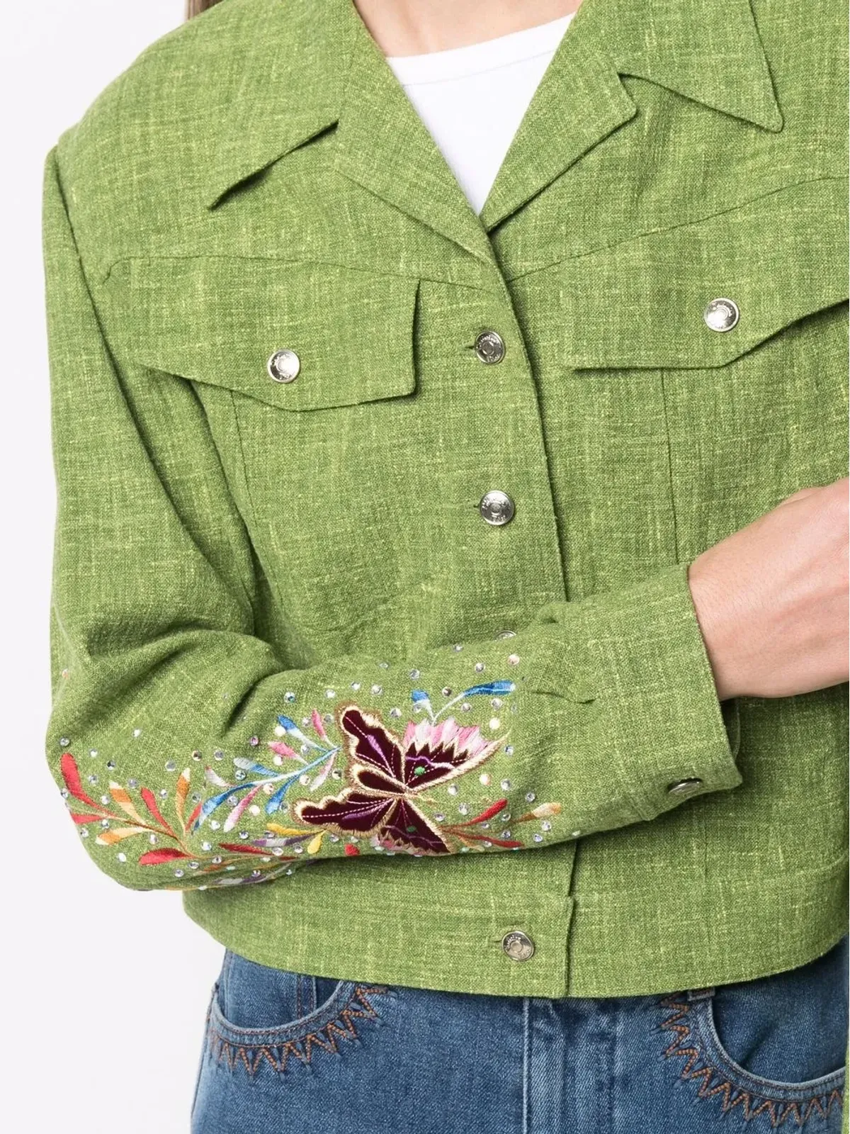 Christian Dior Pre-Owned 刺繍モチーフのクロップドジャケット - グリーン - 画像5