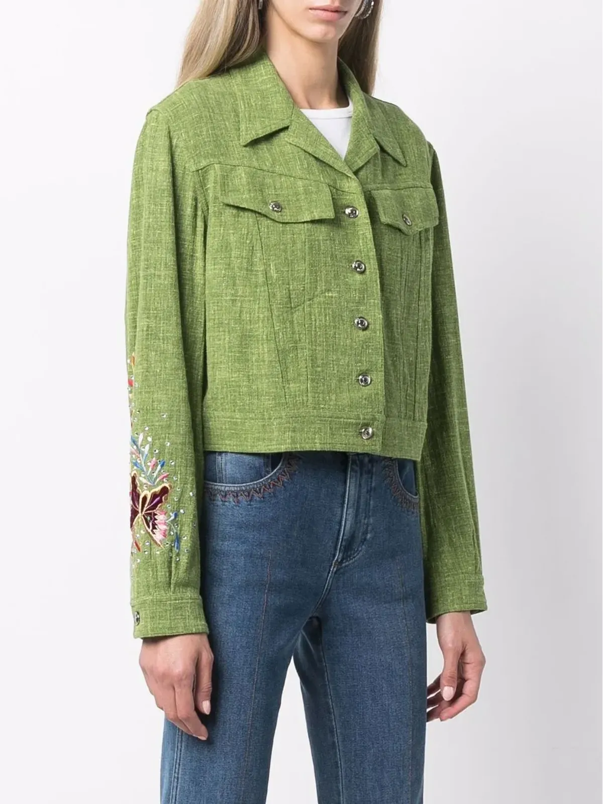 Christian Dior Pre-Owned 刺繍モチーフのクロップドジャケット - グリーン - 画像3
