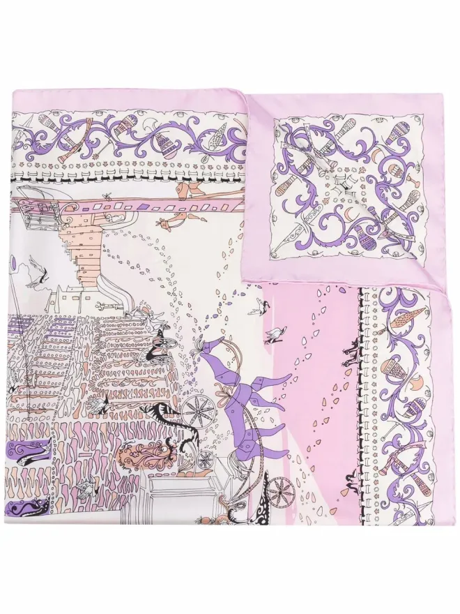 FERRAGAMO Ferragamo Palazzo graphic-print silk scarf - Pinkの商品画像