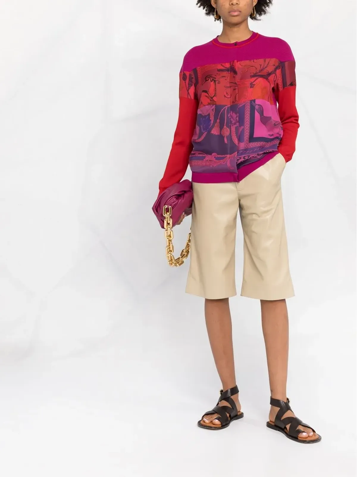 Ferragamo ヘリテージプリント・パネルデザイン カーディガン ピンク - 画像2