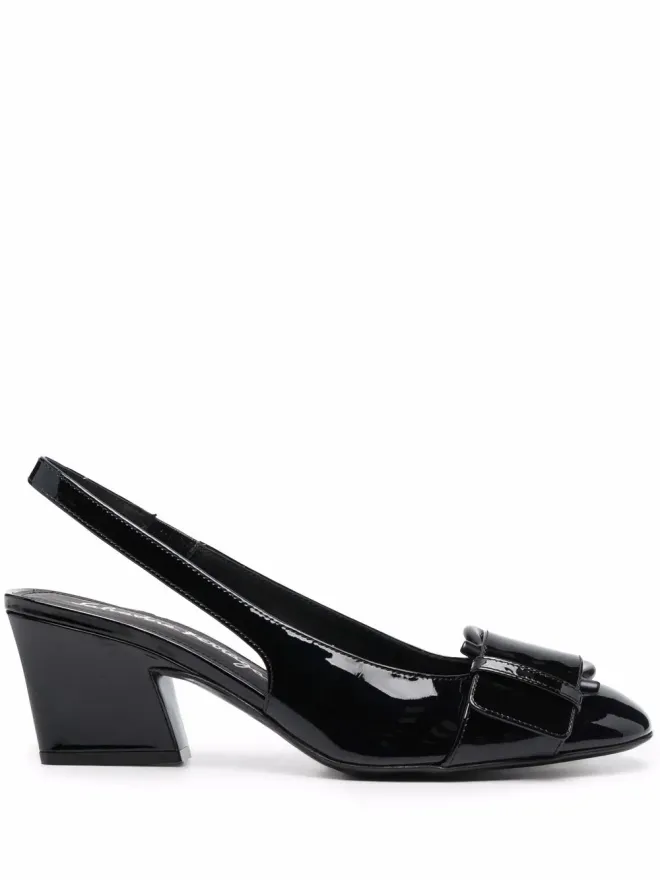 FERRAGAMO Ferragamo ブリゲット パテントレザー スリングバックパンプス ブラックの商品画像