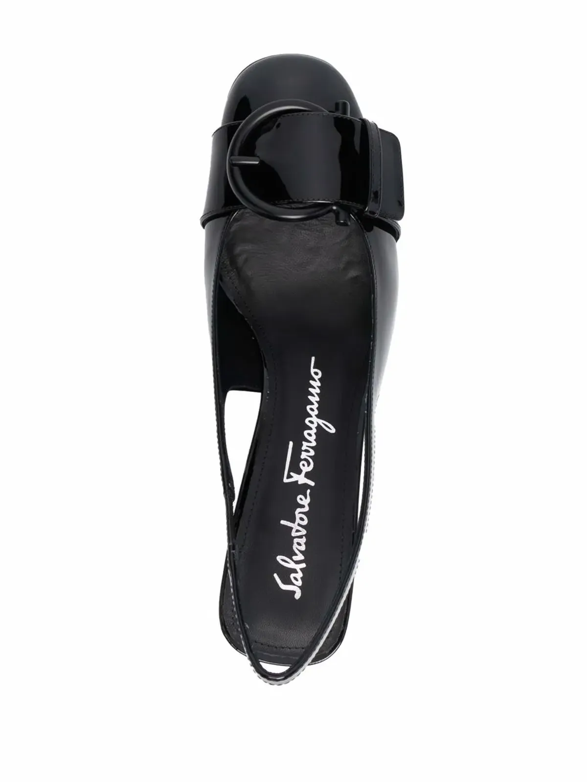 Ferragamo ブリゲット パテントレザー スリングバックパンプス ブラック - 画像4