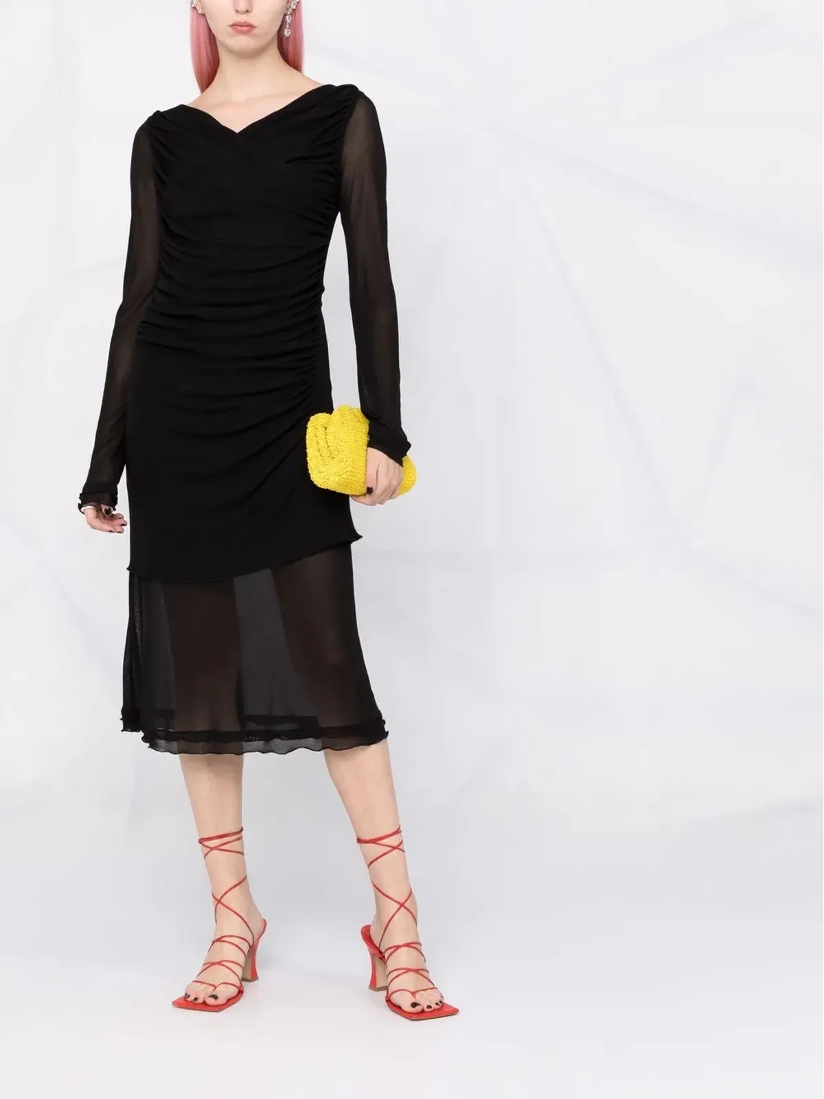 Ferragamo シアーパネル・ドレープミディドレス - 画像2