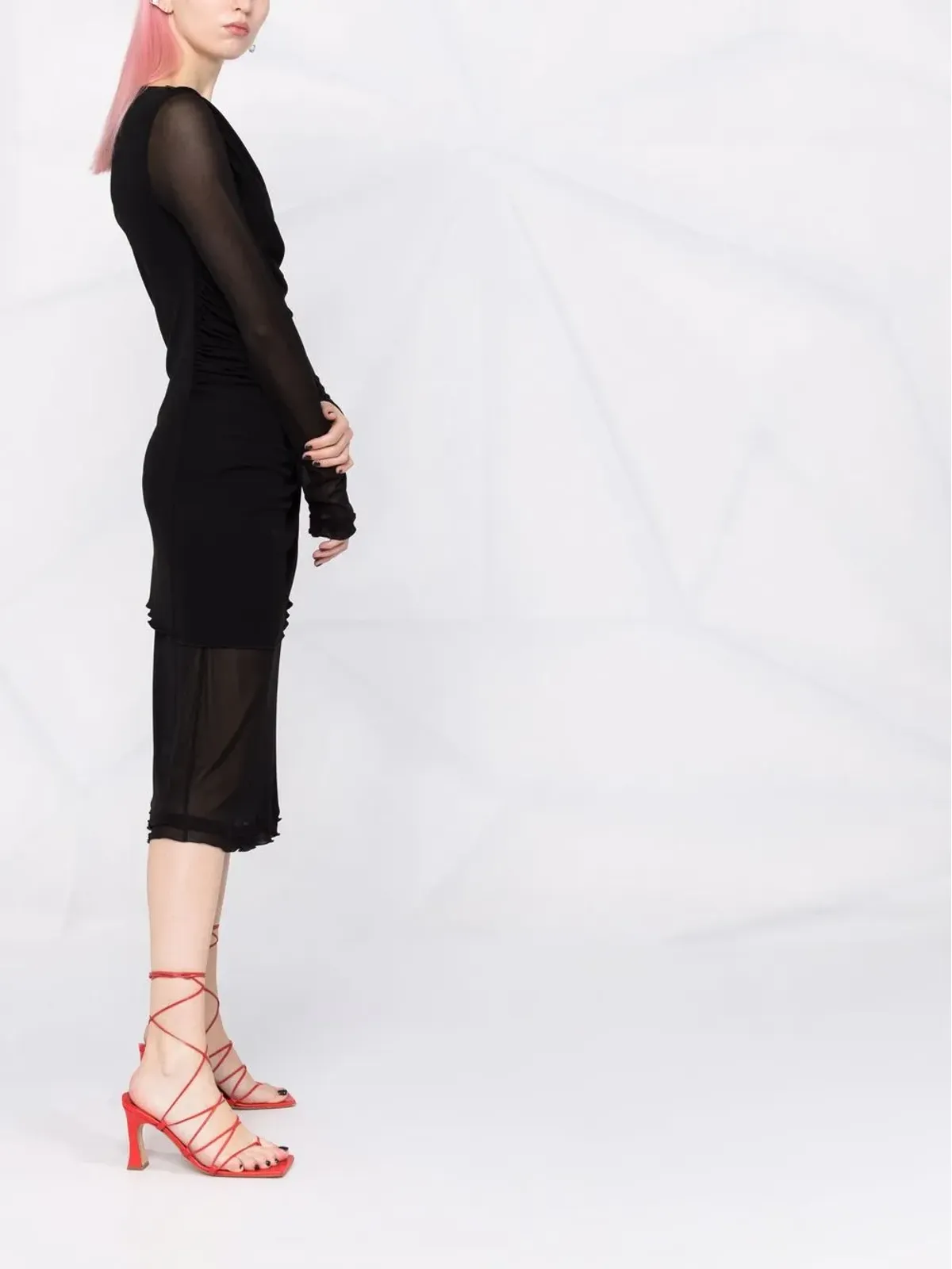 Ferragamo シアーパネル・ドレープミディドレス - 画像4