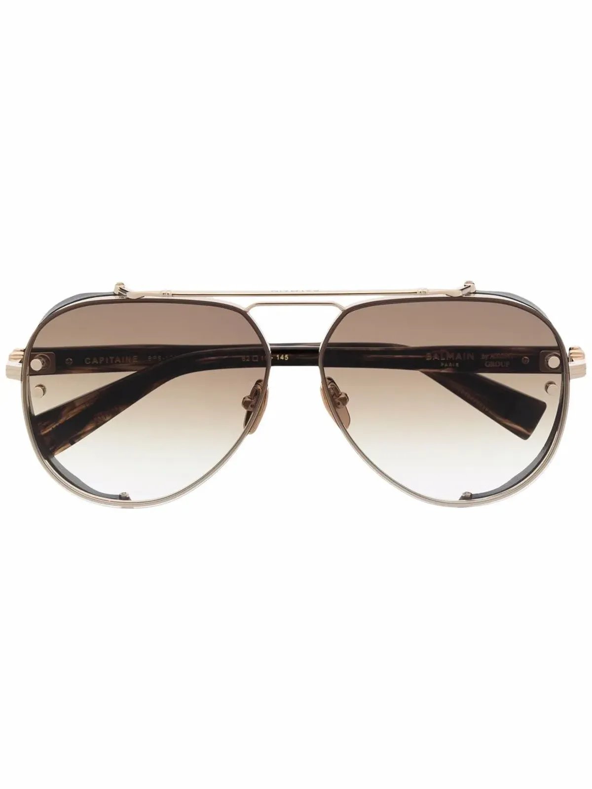 Balmain Eyewear パイロットフレーム ロゴアーム サングラス（ブラウン） - 画像1