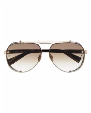 Balmain Eyewear パイロットフレーム ロゴアーム サングラス（ブラウン） - サムネイル1