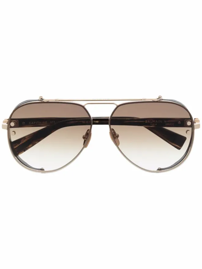 Balmain Eyewear Balmain Eyewear パイロットフレーム ロゴアーム サングラス（ブラウン）の商品画像