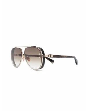 Balmain Eyewear パイロットフレーム ロゴアーム サングラス（ブラウン） - サムネイル2
