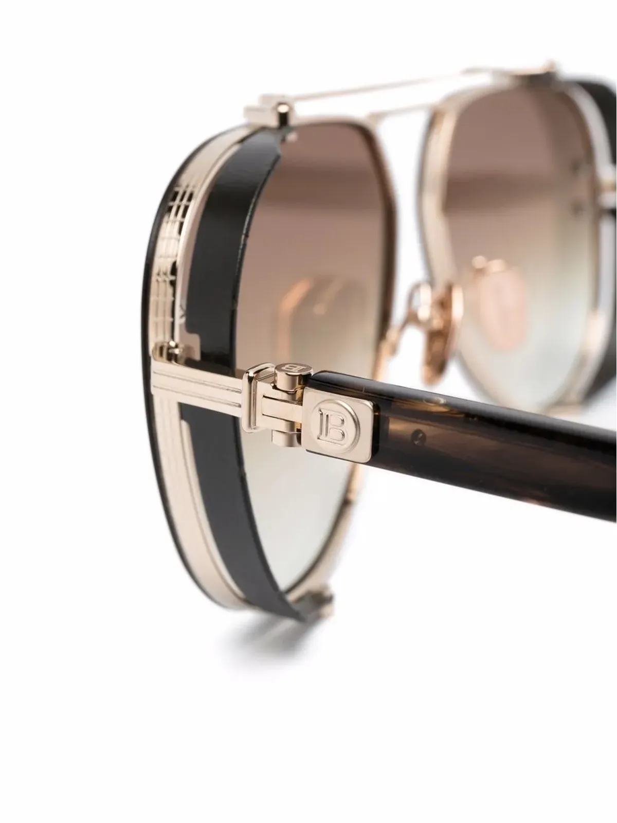 Balmain Eyewear パイロットフレーム ロゴアーム サングラス（ブラウン） - 画像3