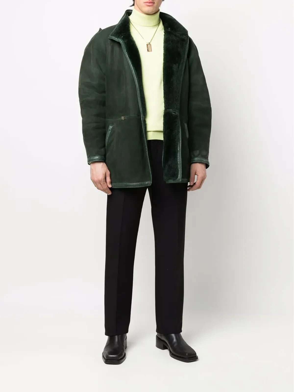 Versace Pre-Owned 1980年代 ダブルブレスト シアリングコート（グリーン） - 画像2