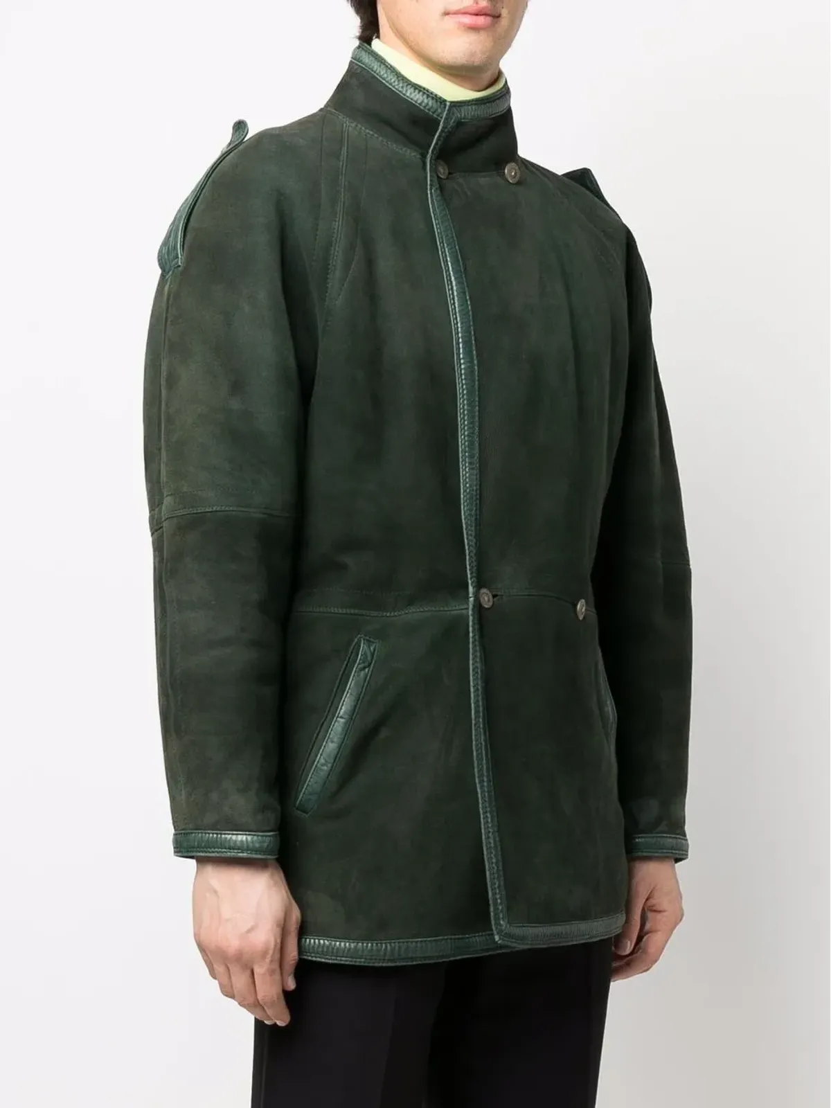 Versace Pre-Owned 1980年代 ダブルブレスト シアリングコート（グリーン） - 画像3