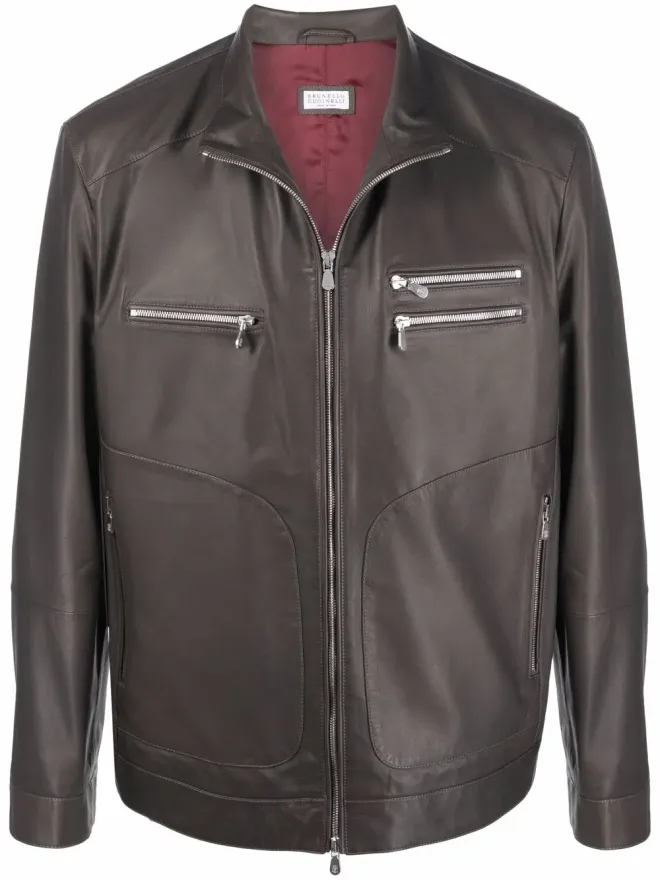 Brunello Cucinelli Brunello Cucinelli ジップアップレザージャケットの商品画像