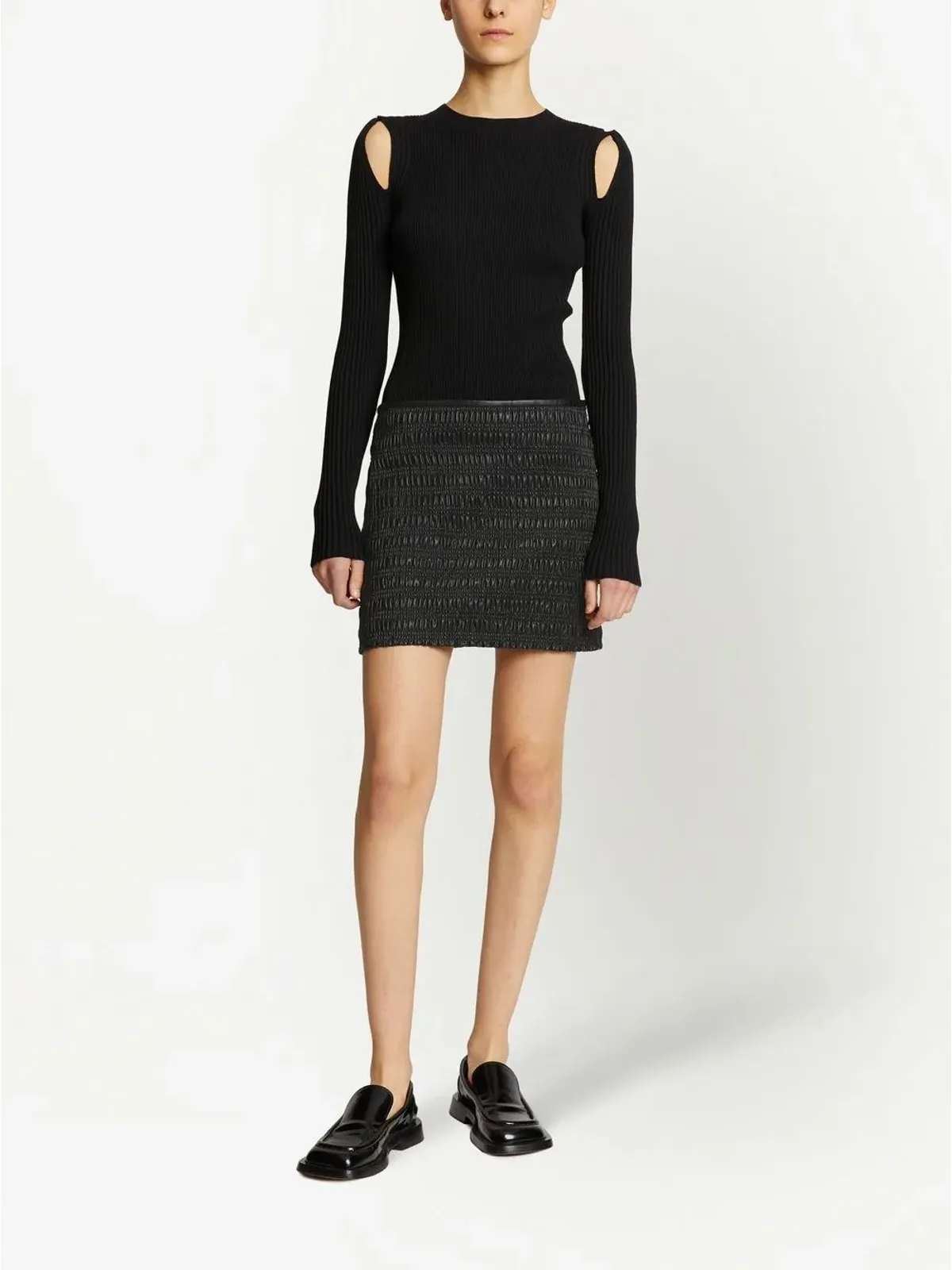 Proenza Schouler White Label フェイクレザー・スモック・ミニスカート（ブラック） - 画像2