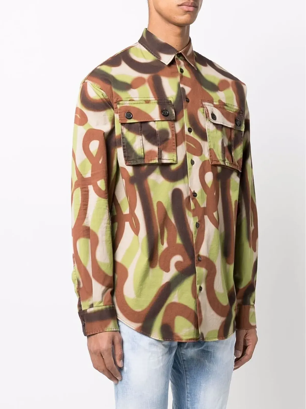 DSQUARED2 アブストラクトプリント フラップポケット シャツ - グリーン - 画像3
