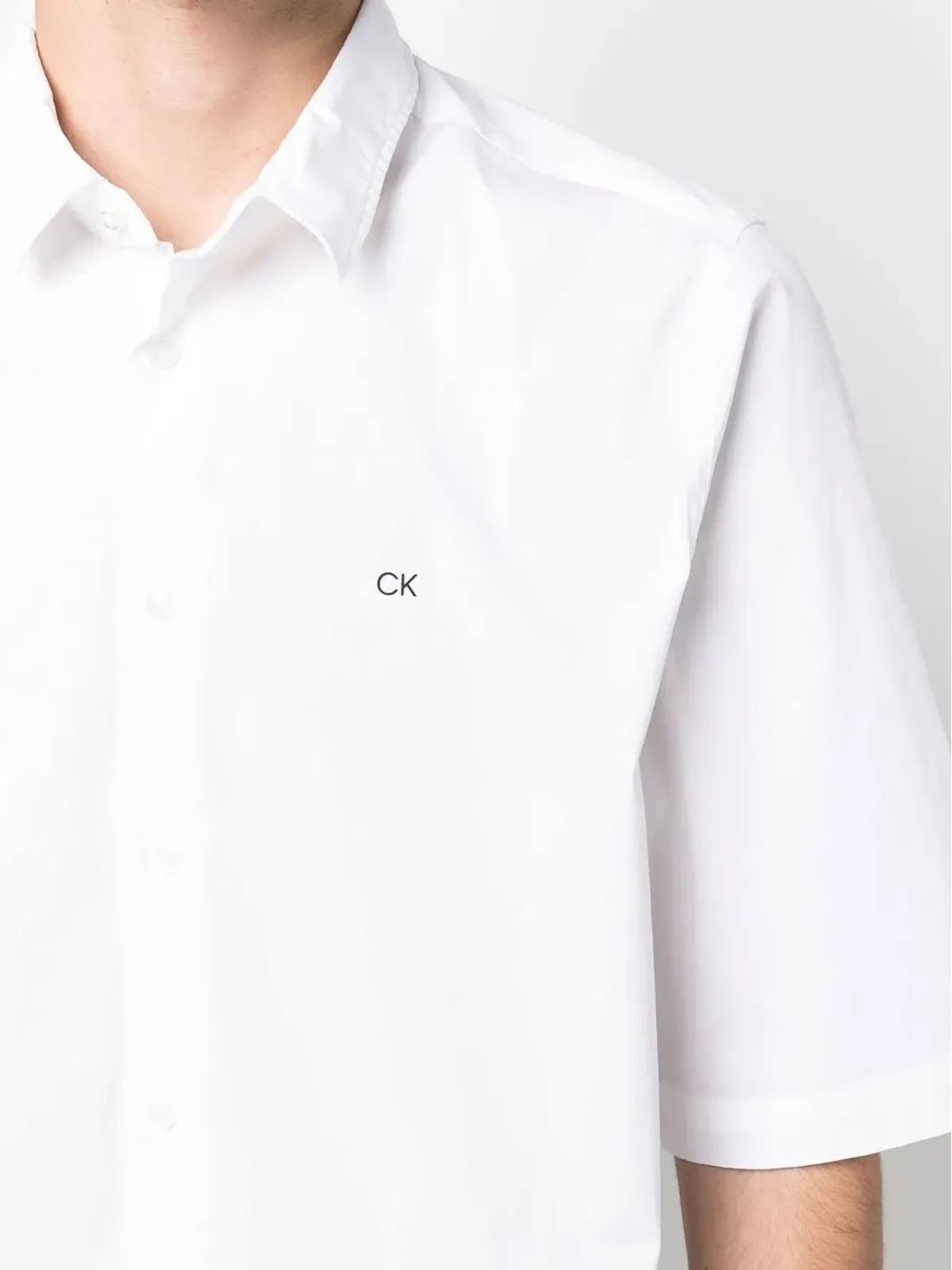 Calvin Klein ホワイトのショートスリーブストレッチコットンシャツ - 画像5